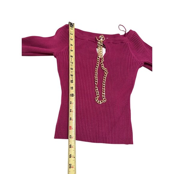 ASTR The Label Philippa Chain Strap Stretchy Sweater Fuchsia Ribbed Chain Sz M - Picture 6 of 14